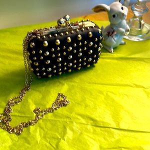 Black Leather with gold studs evening bag!